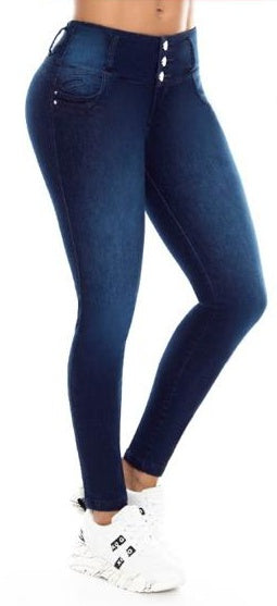 Valeria Push Up Jeans - Mid Rise - Deep Blue – Caliente Clothing