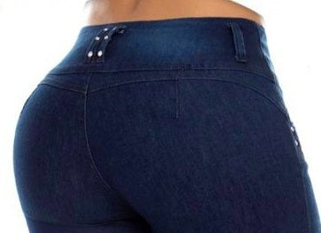 Valeria Push Up Jeans - Mid Rise - Deep Blue – Caliente Clothing